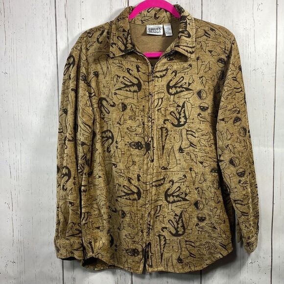 Vintage Chicos Abstract Print Zip Front Shirt Jacket Artsy Boho Lagenlook Earthy - Picture 5 of 13